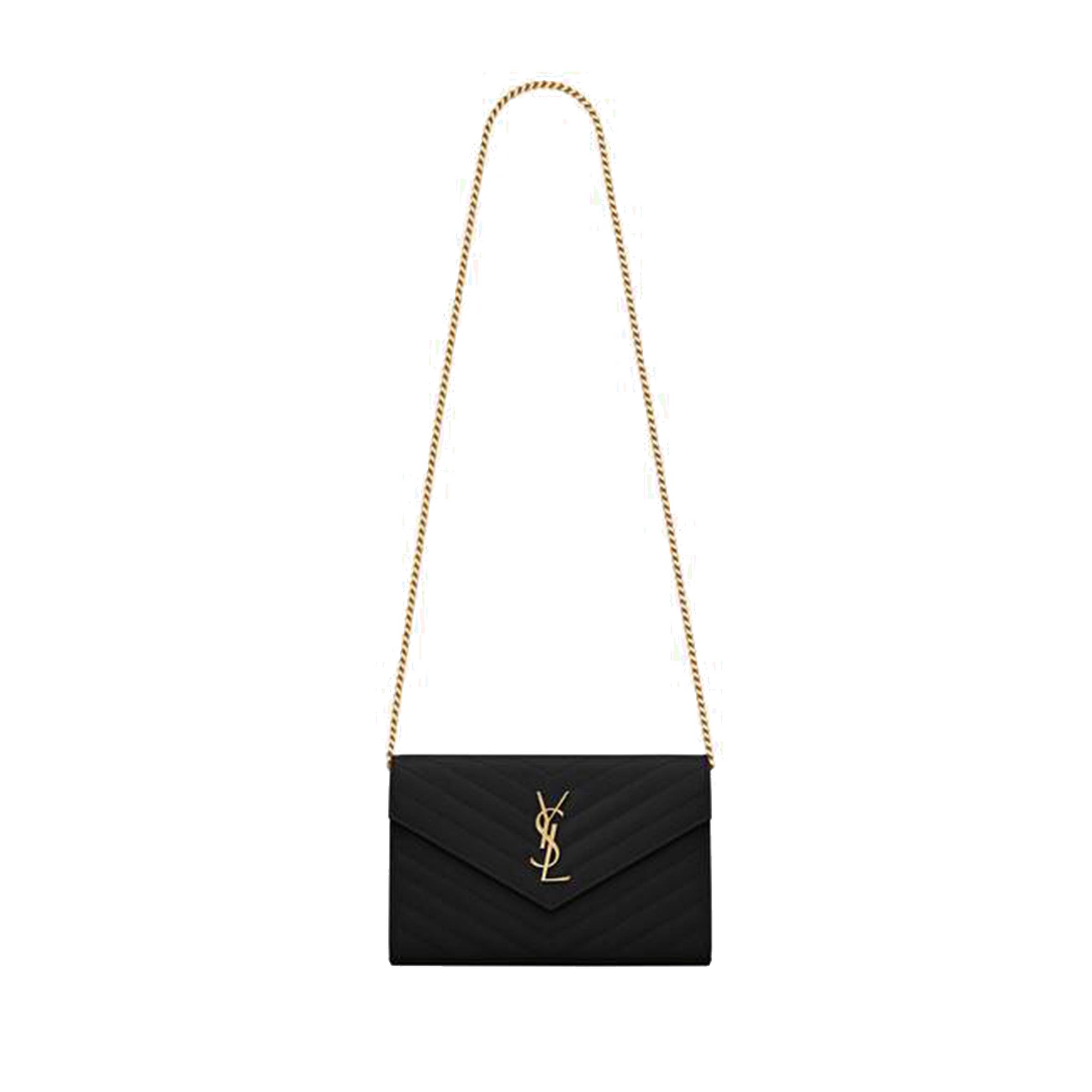 YSL CASSANDRE MATELASSÉ CHAIN WALLET IN GRAIN DE POUDRE EMBOSSED LEATHER 377828BOW011000 (22.5*14*4cm)