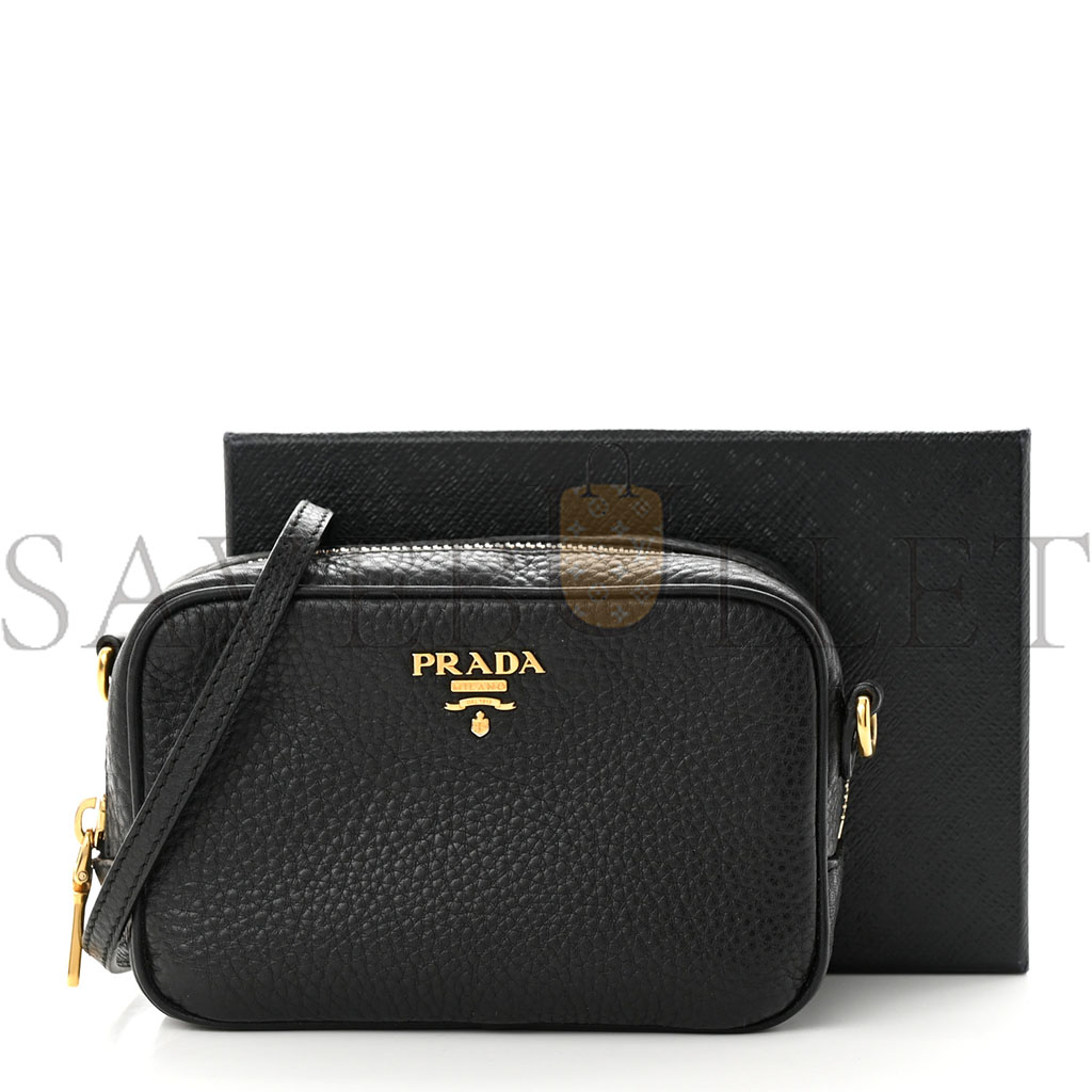 PRADA VITELLO DAINO MINI CAMERA CROSSBODY BLACK (16*10*6cm)