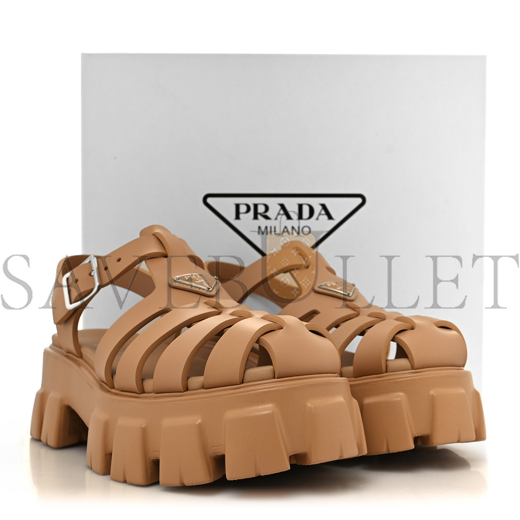 PRADA FOAM RUBBER METAL TRIANGLE LOGO MONOLITH 55MM CAGE SANDALS 41 ORZO