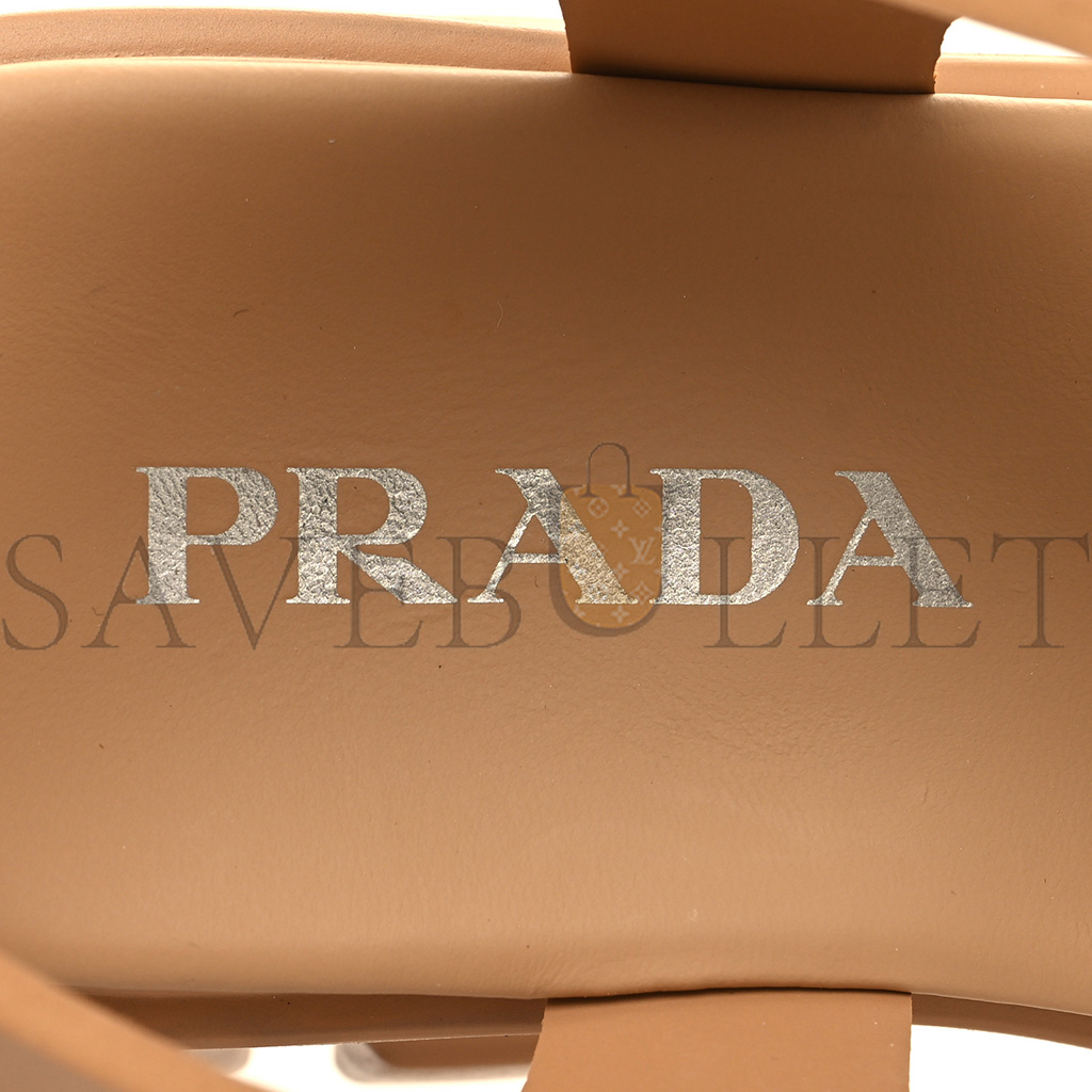 PRADA FOAM RUBBER METAL TRIANGLE LOGO MONOLITH 55MM CAGE SANDALS 41 ORZO