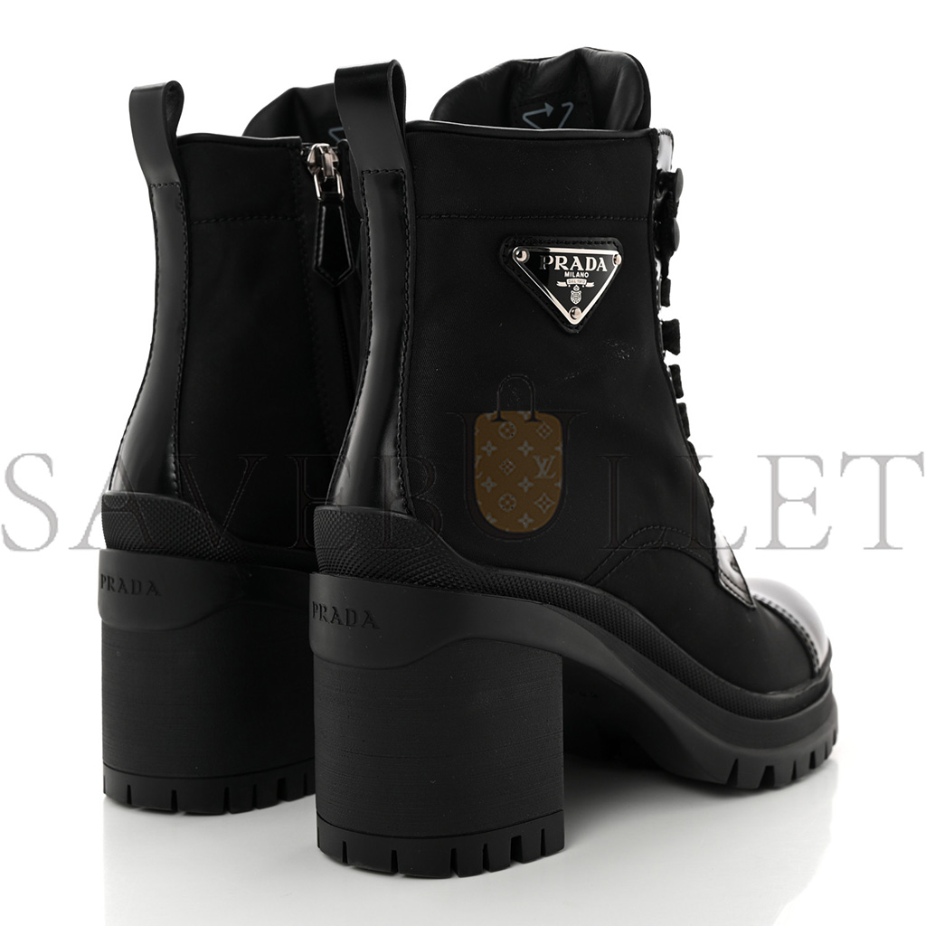 PRADA SPAZZOLATO RE-NYLON METAL TRIANGLE LOGO LACE UP 85MM BOOTS 35.5 BLACK