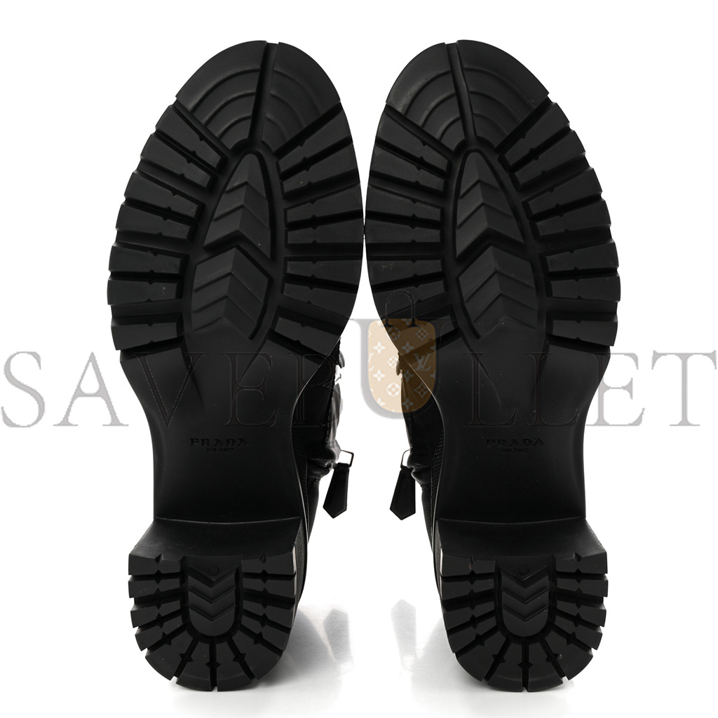 PRADA SPAZZOLATO RE-NYLON METAL TRIANGLE LOGO LACE UP 85MM BOOTS 35.5 BLACK