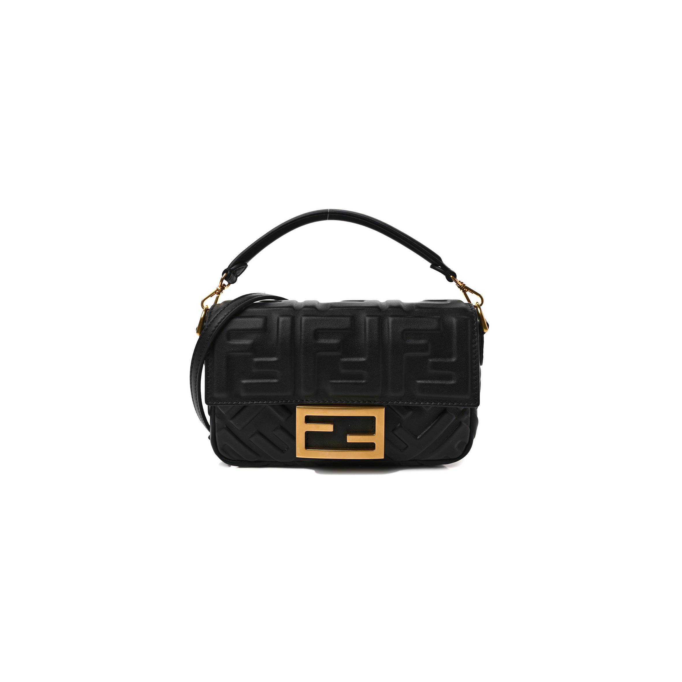 FENDI NAPPA FF 1974 EMBOSSED MINI BAGUETTE BLACK (18*12*4cm)