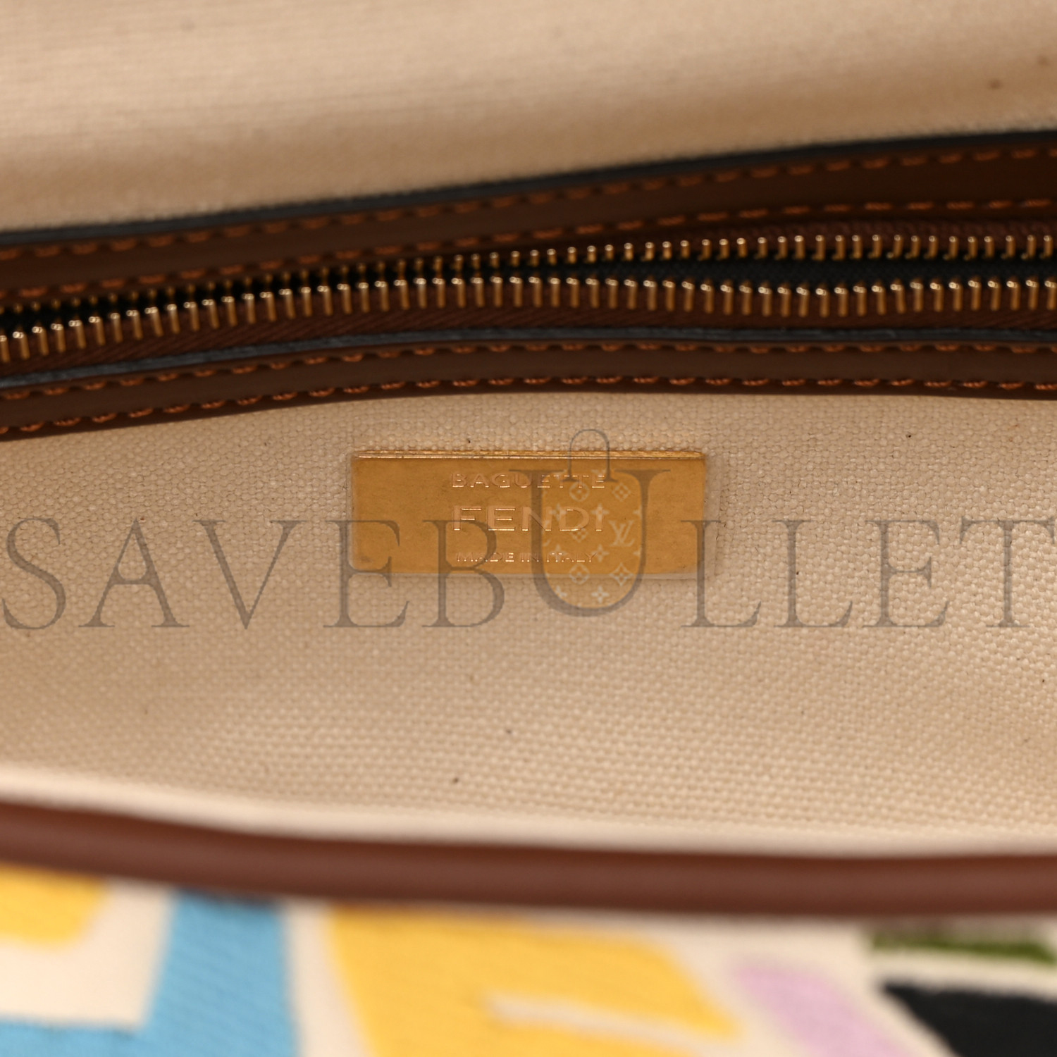 FENDI X SARA COLEMAN CANVAS VITELLO KING SETA FF FISH EYE EMBROIDERED BAGUETTE GREZZO MULTICOLOR GHIANDA (28*15*6cm)