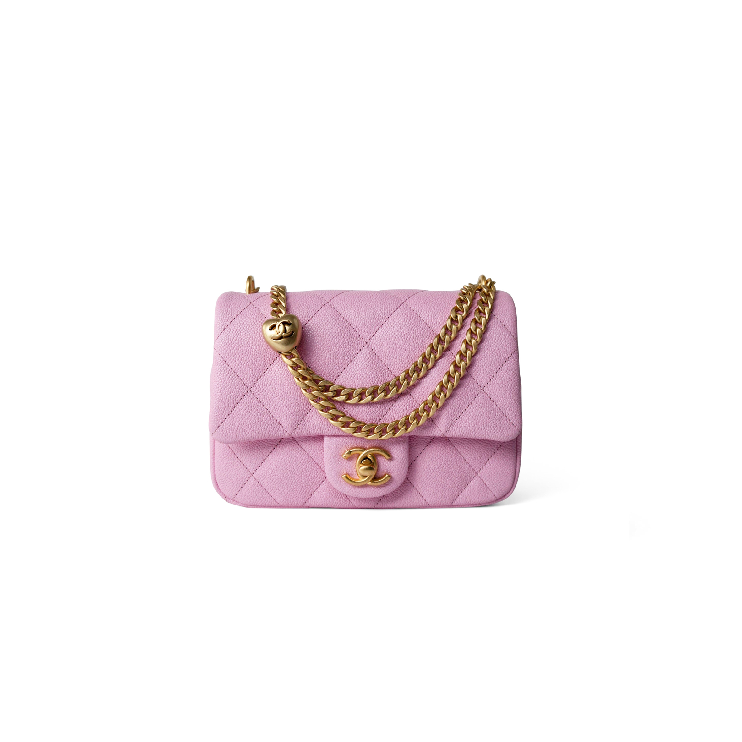 CHANEL PINK CAVIAR QUILTED SWEETHEART FLAP GOLD HARDWARE (20*14*6cm) 