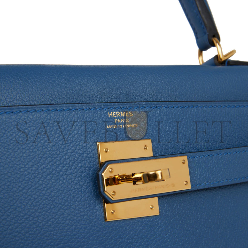 HERMES KELLY RETOURNE 28 BLEU AGATE EVERCOLOR GOLD HARDWARE  (28*22*10cm)