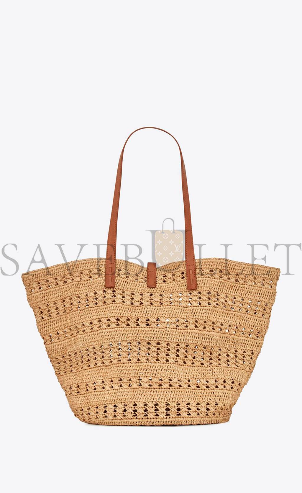 YSL PANIER MEDIUM BAG IN CROCHET RAFFIA AND SMOOTH LEATHER 688221GAAAC2080 (38*21*20cm)