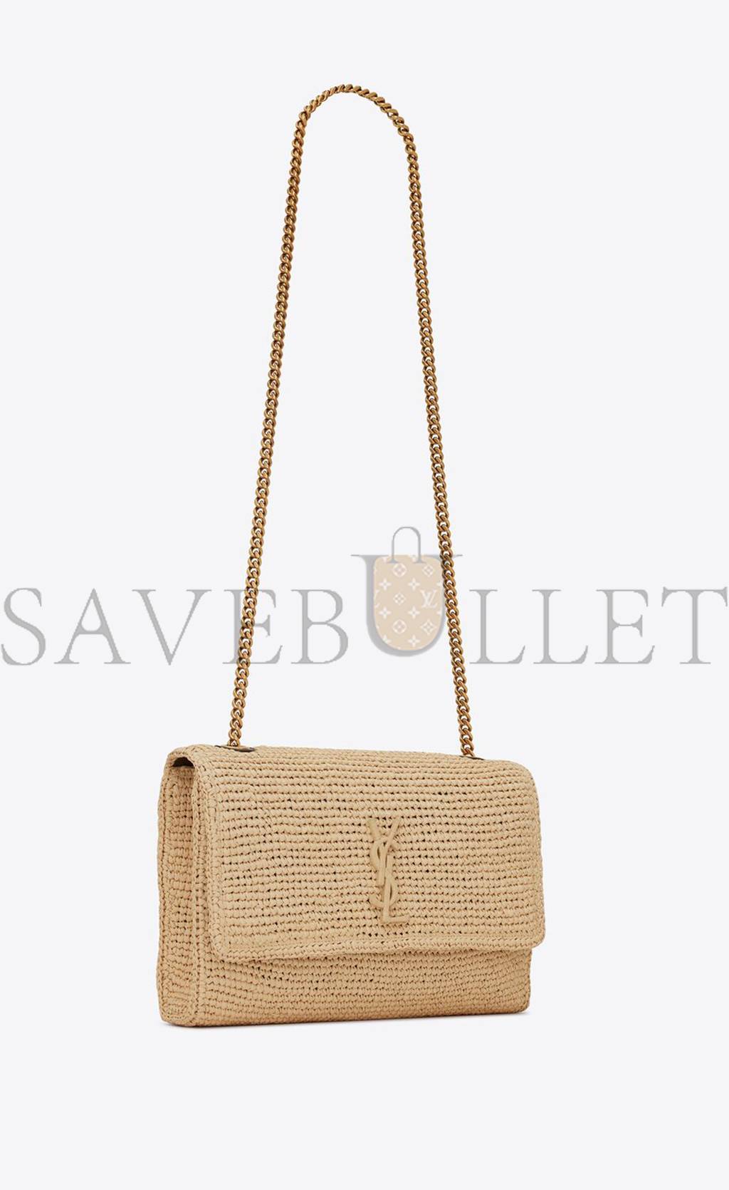 YSL KATE MEDIUM CHAIN BAG IN RAFFIA AND SMOOTH LEATHER 698637GAAA92069 (28.5*20*6cm)