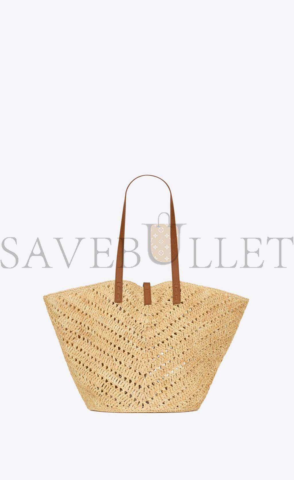 YSL PANIER MEDIUM IN RAFFIA AND VEGETABLE-TANNED LEATHER 740375GAADJ2080 (44*21*20cm)