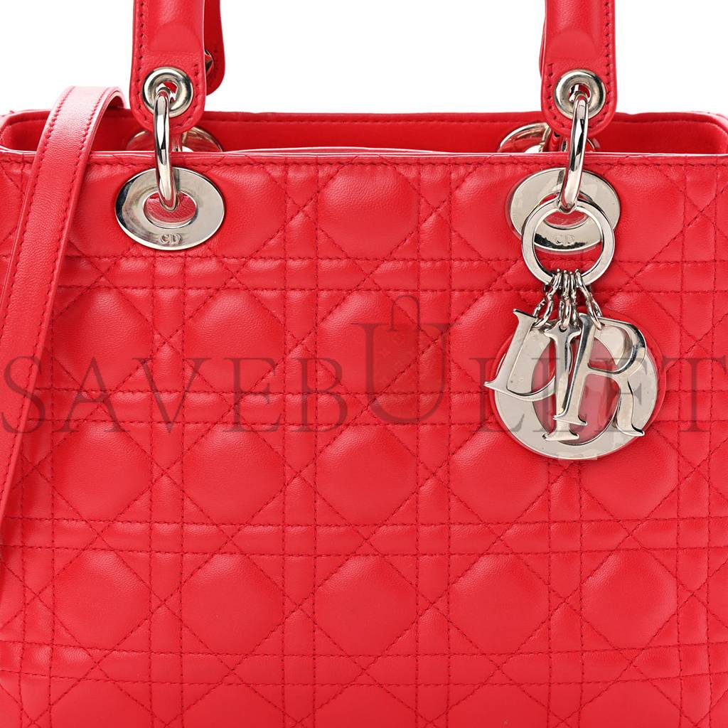 DIOR LAMBSKIN CANNAGE MEDIUM LADY DIOR RED (23*20*12.7cm)