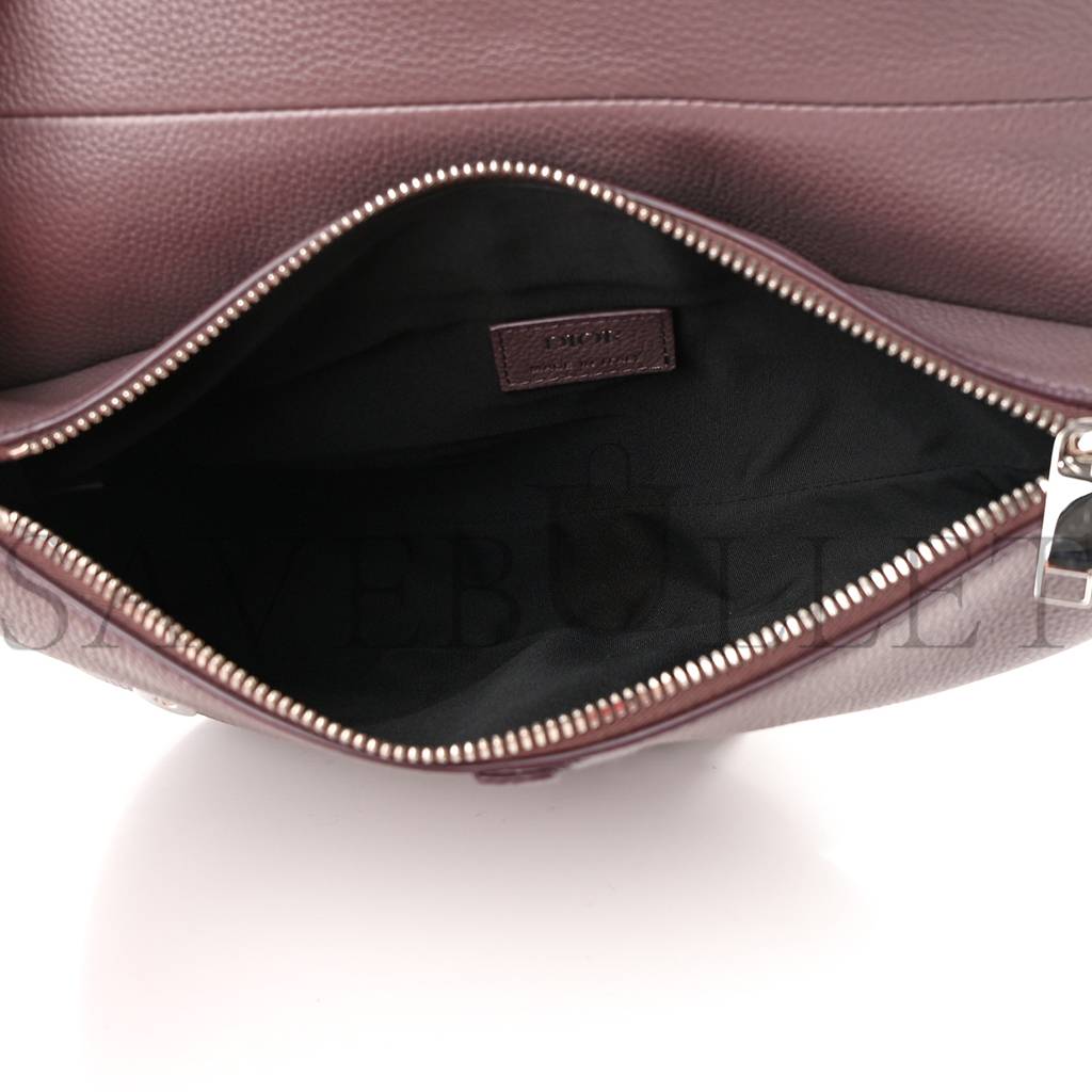 DIOR GRAINED CALFSKIN KIM JONES SADDLE BAG AMARANTH (27*22*3.8cm)