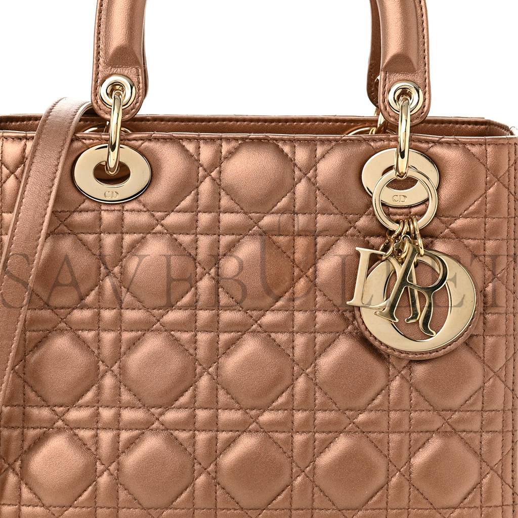 DIOR METALLIC LAMBSKIN CANNAGE MEDIUM LADY DIOR BRONZE (24*20*11.4cm)