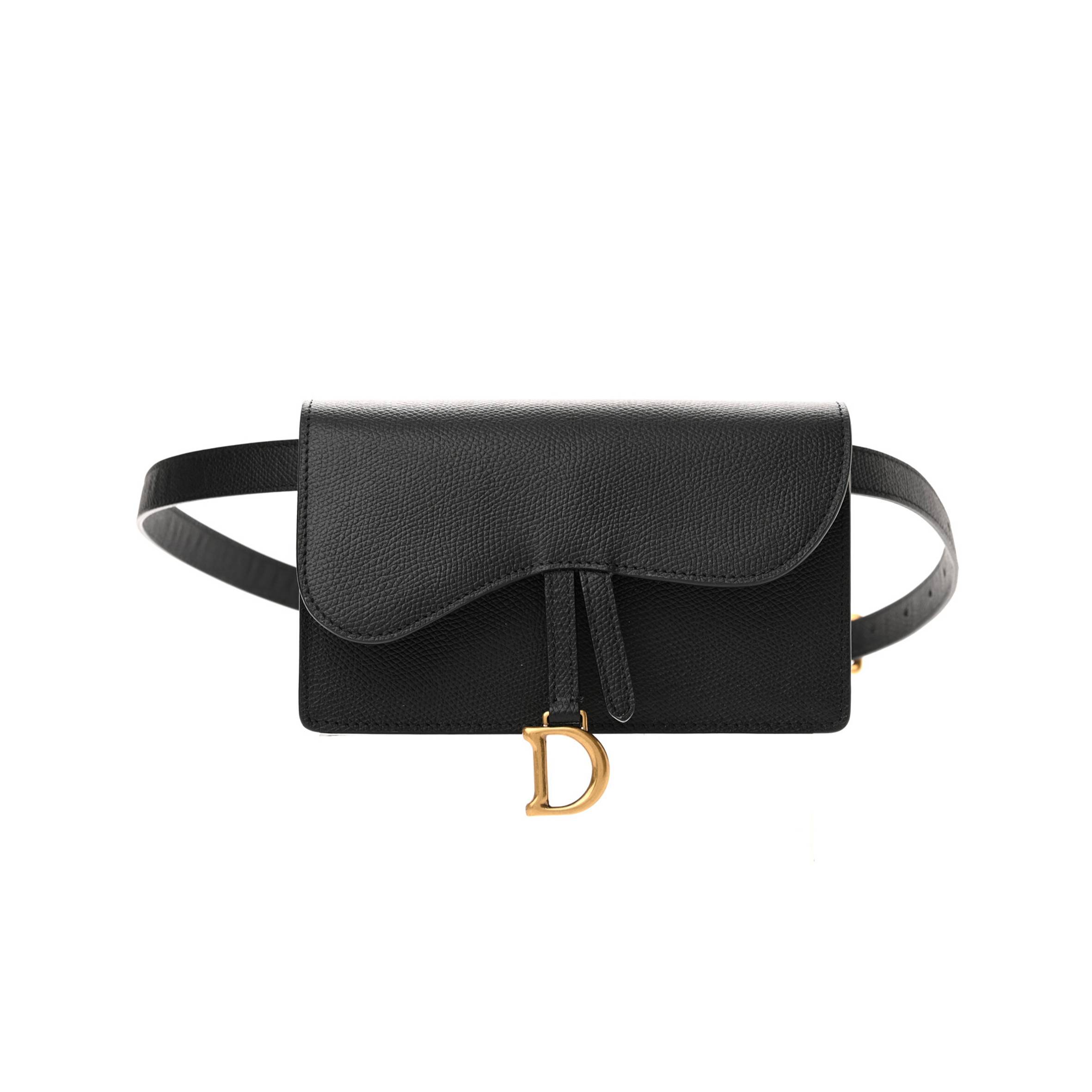 DIOR GRAINED CALFSKIN SADDLE BELT BAG BLACK (17*10*3.2cm)