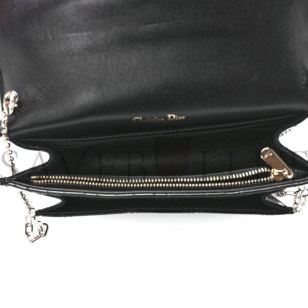 DIOR PATENT CANNAGE LADY DIOR CHAIN POUCH BLACK (19*13*4.4cm)