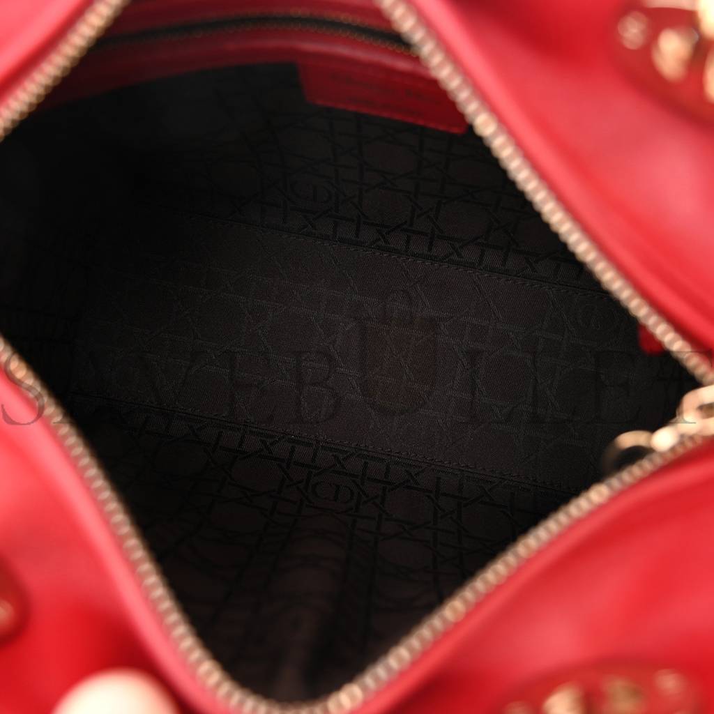 DIOR LAMBSKIN CANNAGE MEDIUM LADY DIOR RED (23*20*12.1cm)