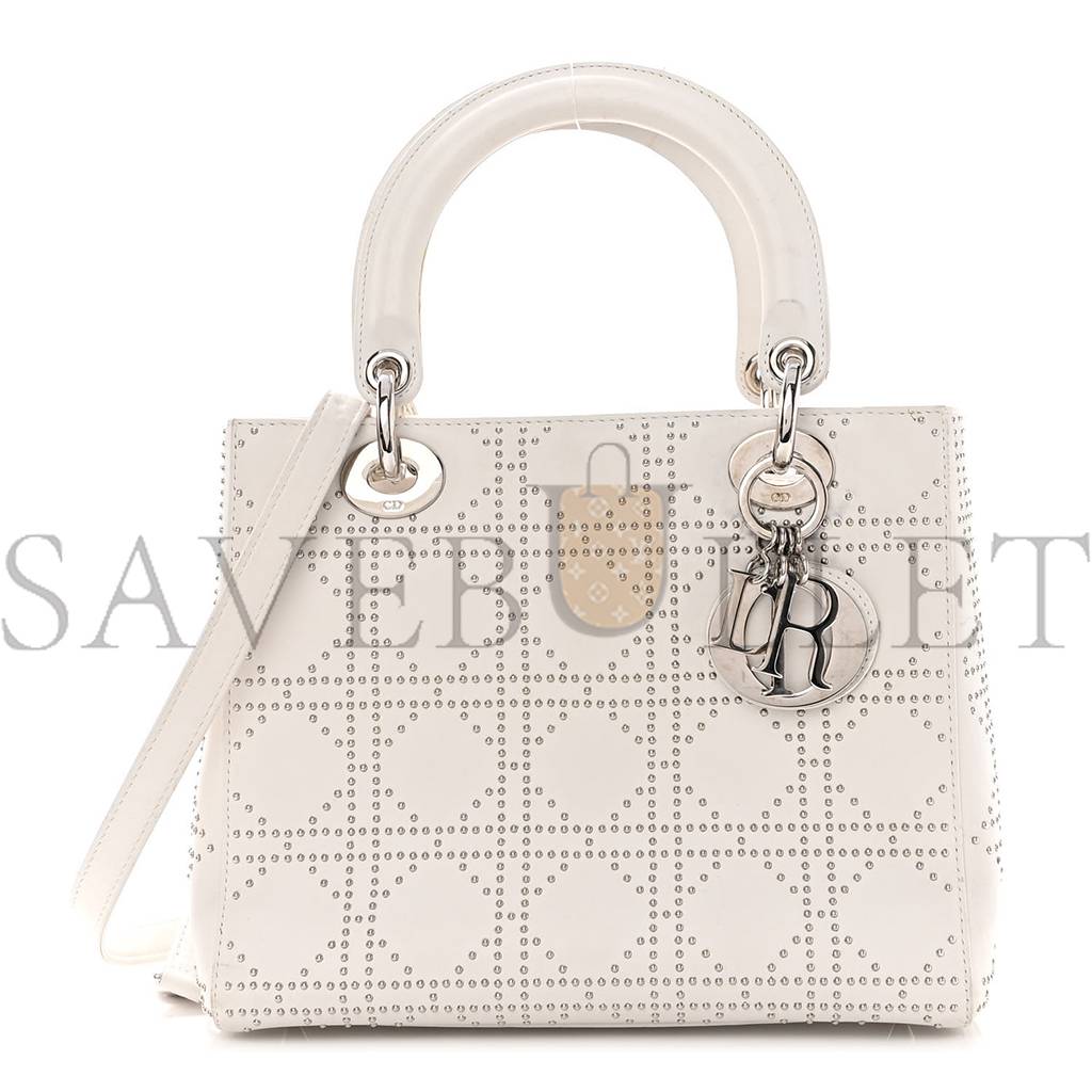 DIOR LAMBSKIN STUDDED CANNAGE MEDIUM LADY DIOR WHITE (24*20*11.4cm)