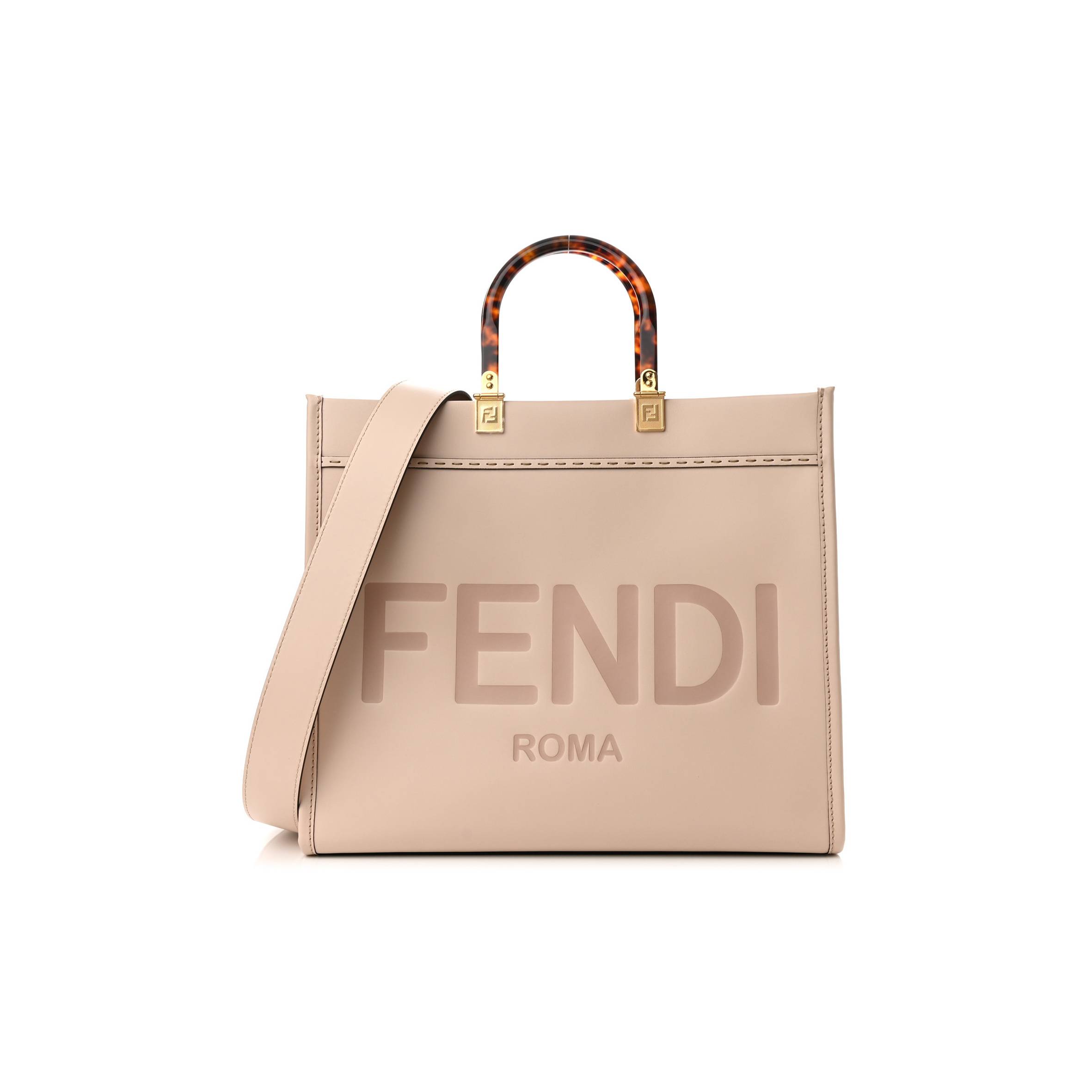 FENDI VITELLO KING PLEXIGLASS MEDIUM FENDI SUNSHINE SHOPPER TOTE LIGHT ROSE (36*31*15cm)