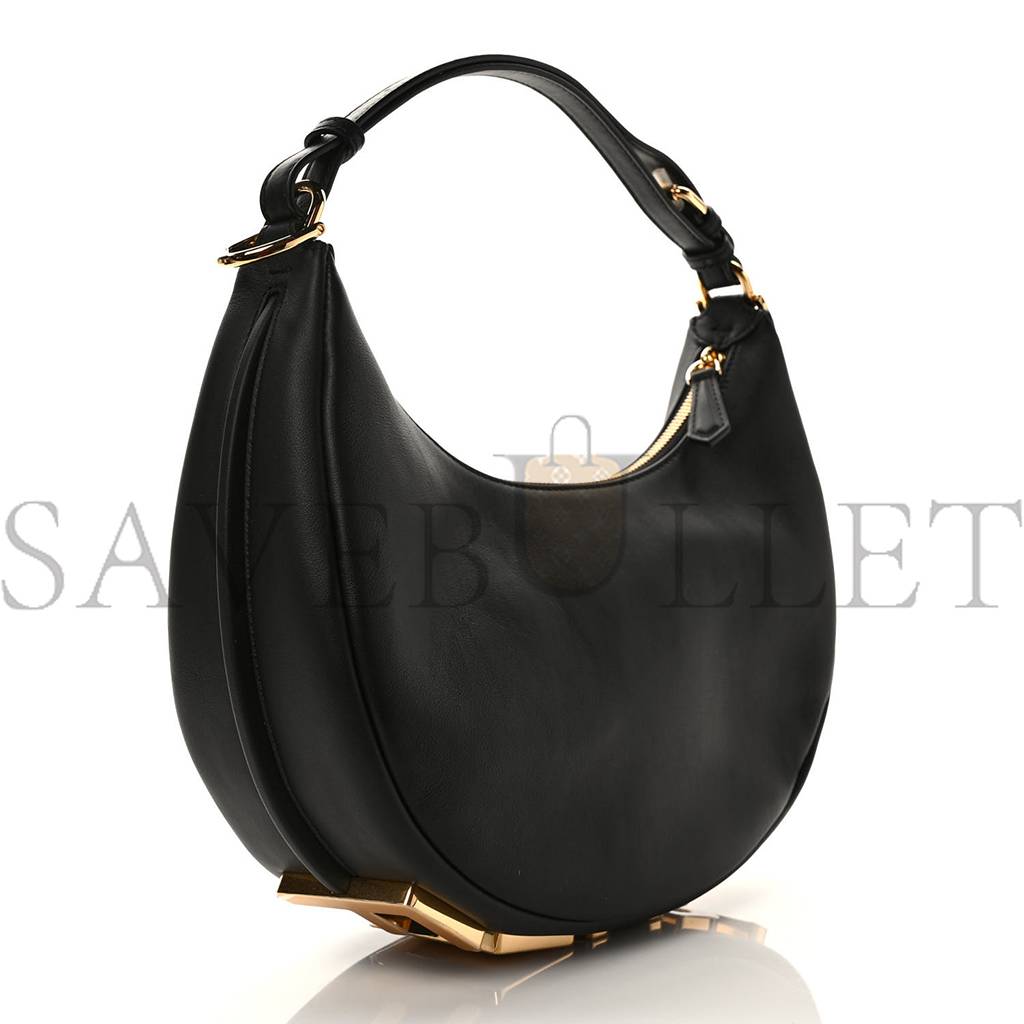 FENDI VITELLO GRACE MATTE SMALL FENDIGRAPHY HOBO BAG BLACK (22*17*10cm)