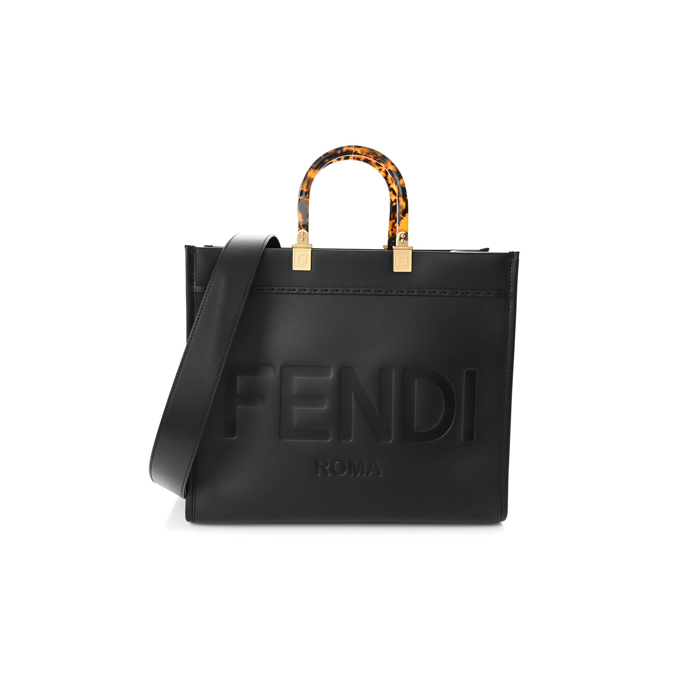 FENDI VITELLO KING PLEXIGLASS MEDIUM FENDI SUNSHINE SHOPPER TOTE BLACK (14*12*6cm)