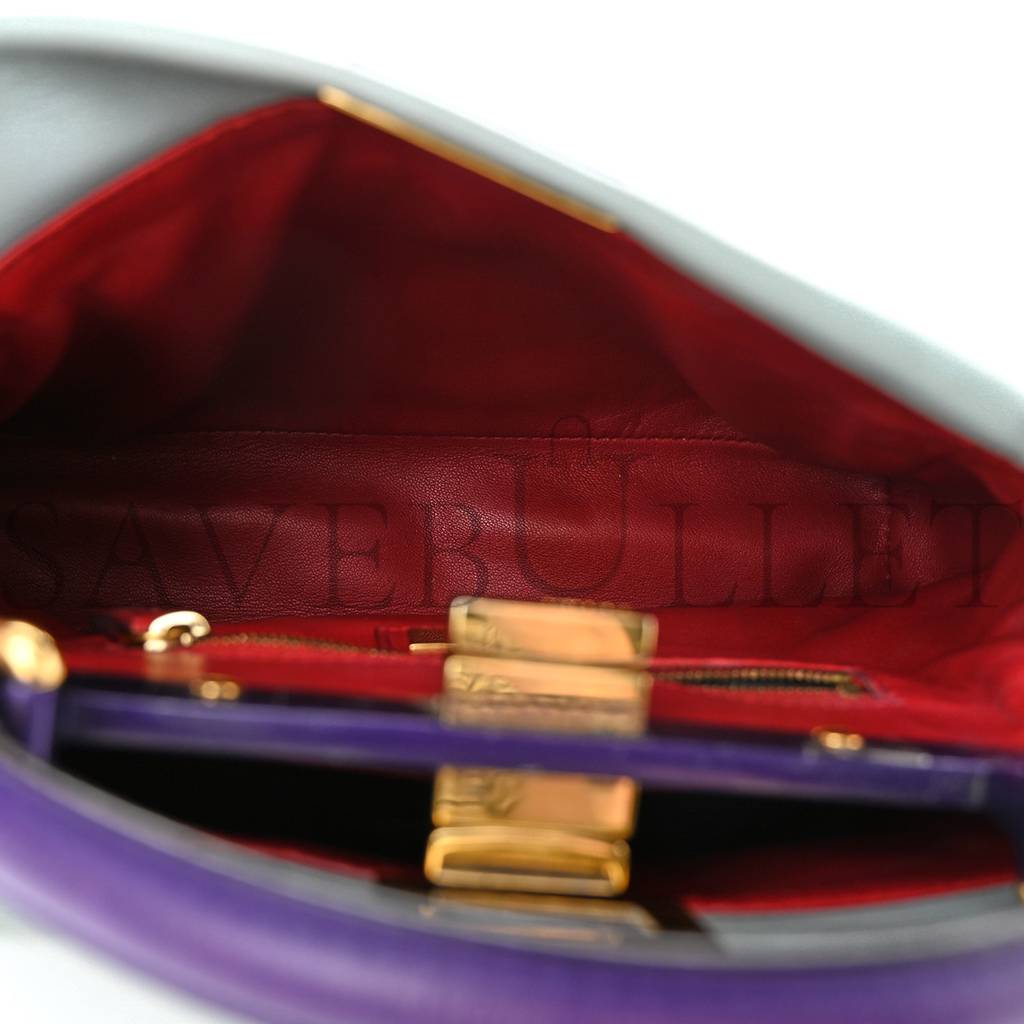 FENDI NAPPA COLORBLOCK MINI PEEKABOO ICONIC SATCHEL POLVERE PURPLE RAIN RUBY (23*17*11cm)